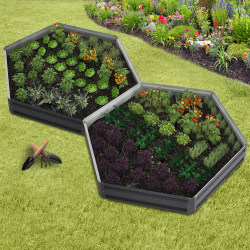 16811 - Quadri esagonali da orto 120 cm grigio antracite: set da 2 Lot de 2 carrés potager en métal châssis hexagonale 120 cm gris anthracite