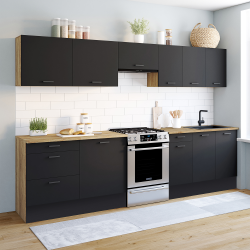 Cuisine complète 300 CM SUBTIL avec plan de travail 9 éléments bois et noir