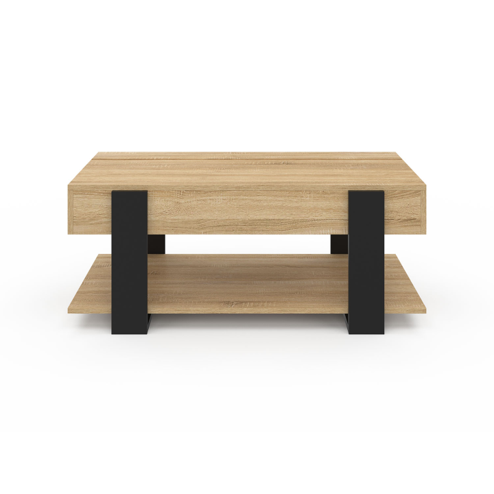 Table basse plateau relevable intégral rectangulaire PHOENIX et étagère inférieure bois et noir Table basse plateau relevable intégral rectangulaire PHOENIX et étagère inférieure bois et noir