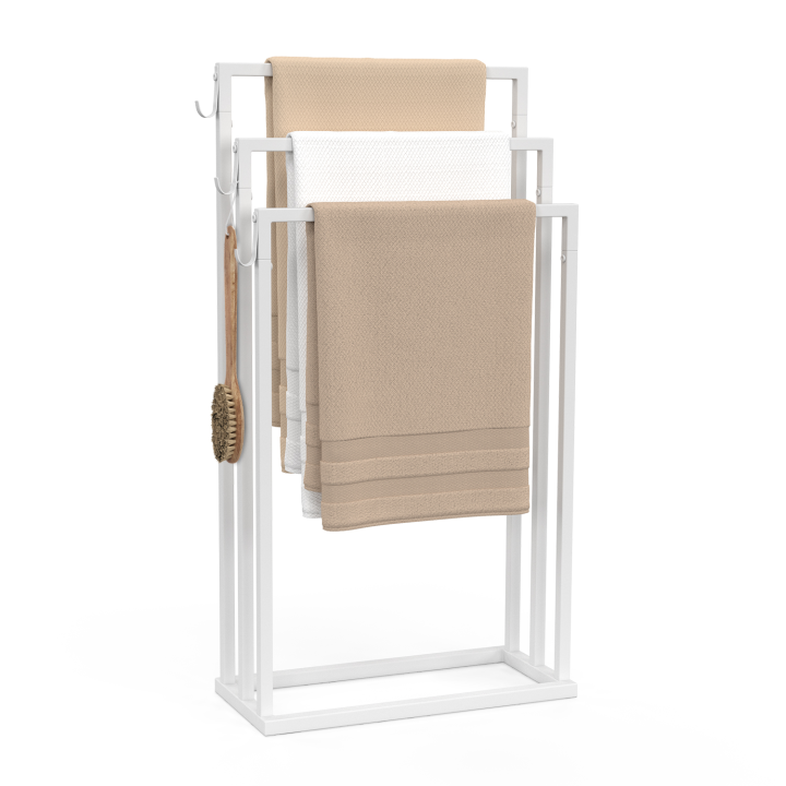 Porte-serviettes sur pied 3 niveaux DALLAS métal blanc design industriel