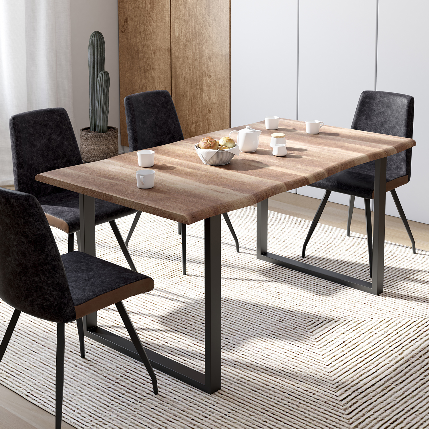 Table à manger effet bois brut 6 personnes