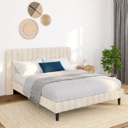 16470 - Cama de terciopelo beige de 140x190 cm con cabecero y somier Lit double ANNIE avec tête de lit et sommier 140 x 190 cm velours beige