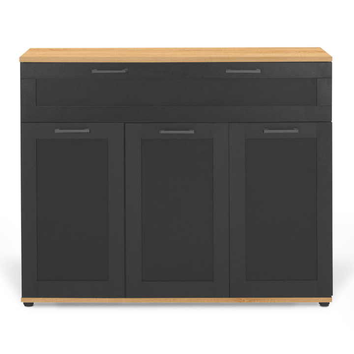 Buffet 100 cm VITO 3 portes et 1 tiroir noir et plateau bois Buffet 100 cm VITO 3 portes et 1 tiroir noir et plateau bois