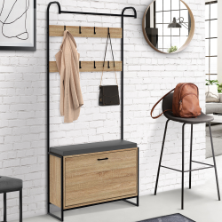 16293 - Eingangsgarderobe mit Bank und Schuhschrank im Industriestil Vestiaire d'entrée LUIS avec banc et meuble à chaussures 1 porte design industriel