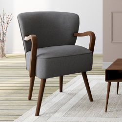 16614 - Poltrona vintage grigia con gambe in legno scuro Fauteuil vintage LUCIEN gris anthracite pieds bois foncé