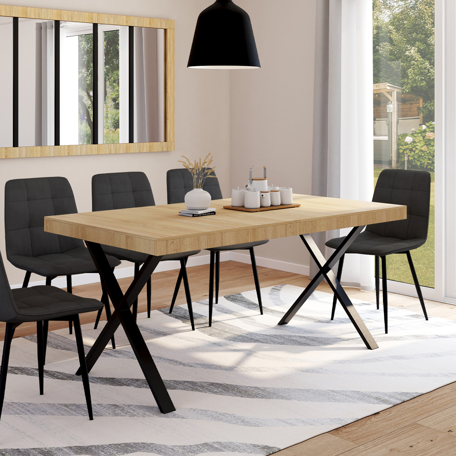 Table à manger bois et métal noir 160 cm