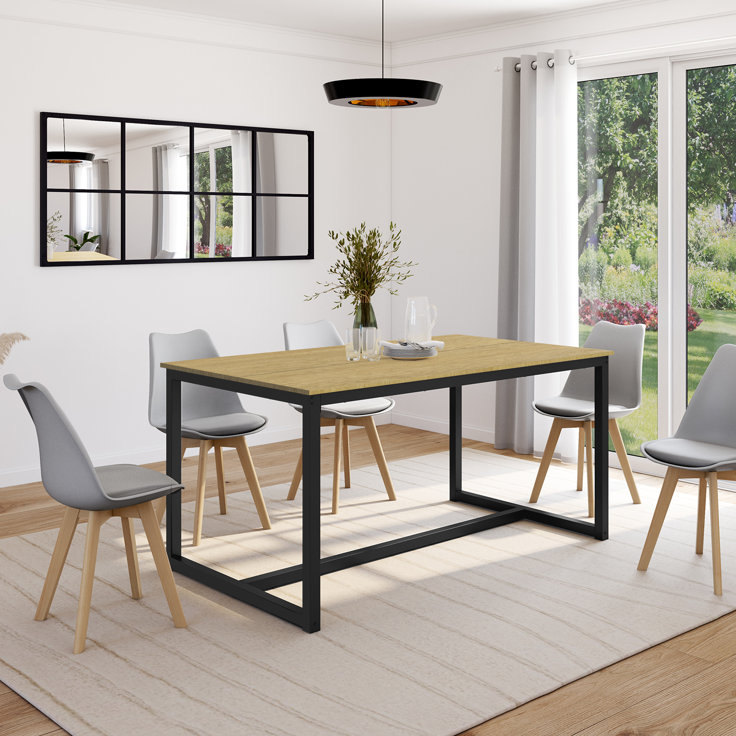 Table à manger bois et métal noir 150 cm