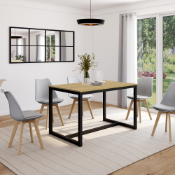 13777 - Tavolo da pranzo in legno e metallo nero 120 cm Table à manger rectangle DETROIT 4 personnes design industriel 120 cm