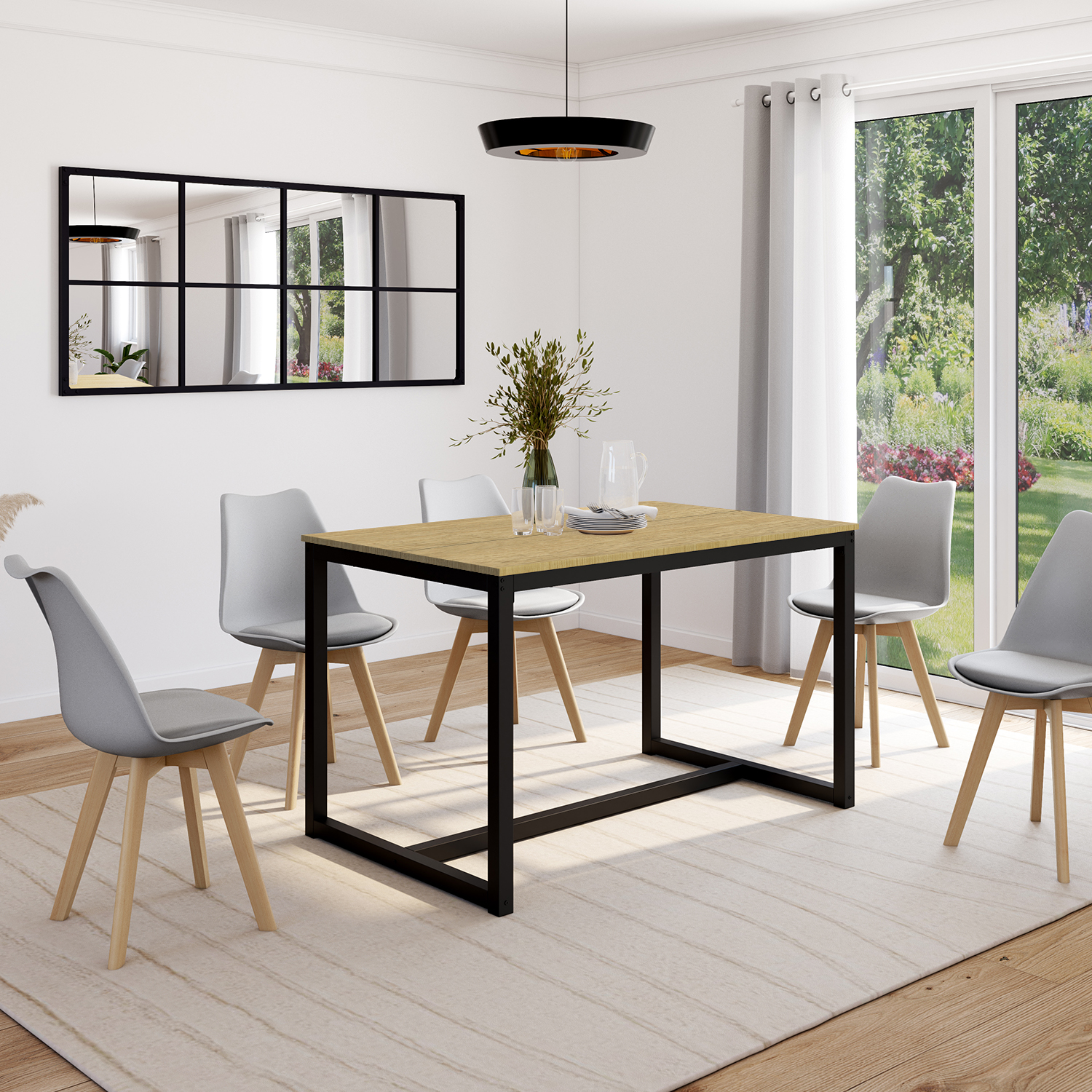 Table à manger bois et métal noir 120 cm