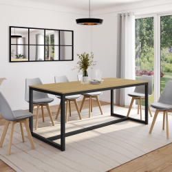 13778 - Tavolo da pranzo in legno e metallo nero 180 cm Table à manger rectangle DETROIT 8 personnes design industriel 180 cm