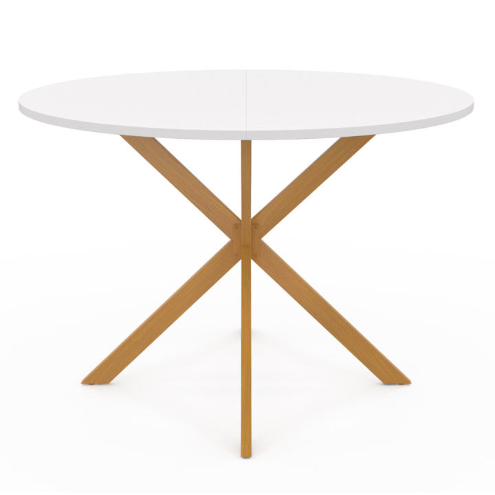 Table à manger ronde GISELE 4-6 personnes pied araignée bois plateau blanc 110 cm Table à manger ronde GISELE 4-6 personnes pied araignée bois plateau blanc 110 cm
