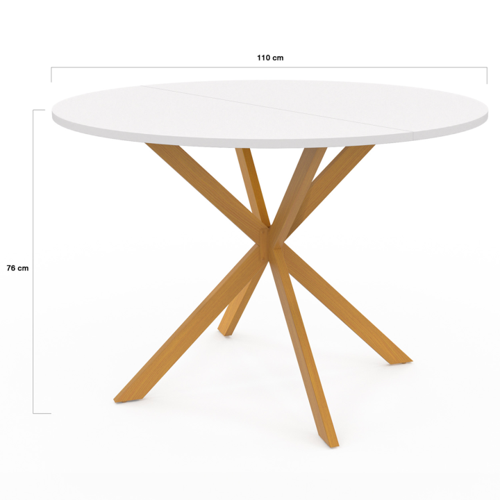 Table à manger ronde GISELE 4-6 personnes pied araignée bois plateau blanc 110 cm Table à manger ronde GISELE 4-6 personnes pied araignée bois plateau blanc 110 cm