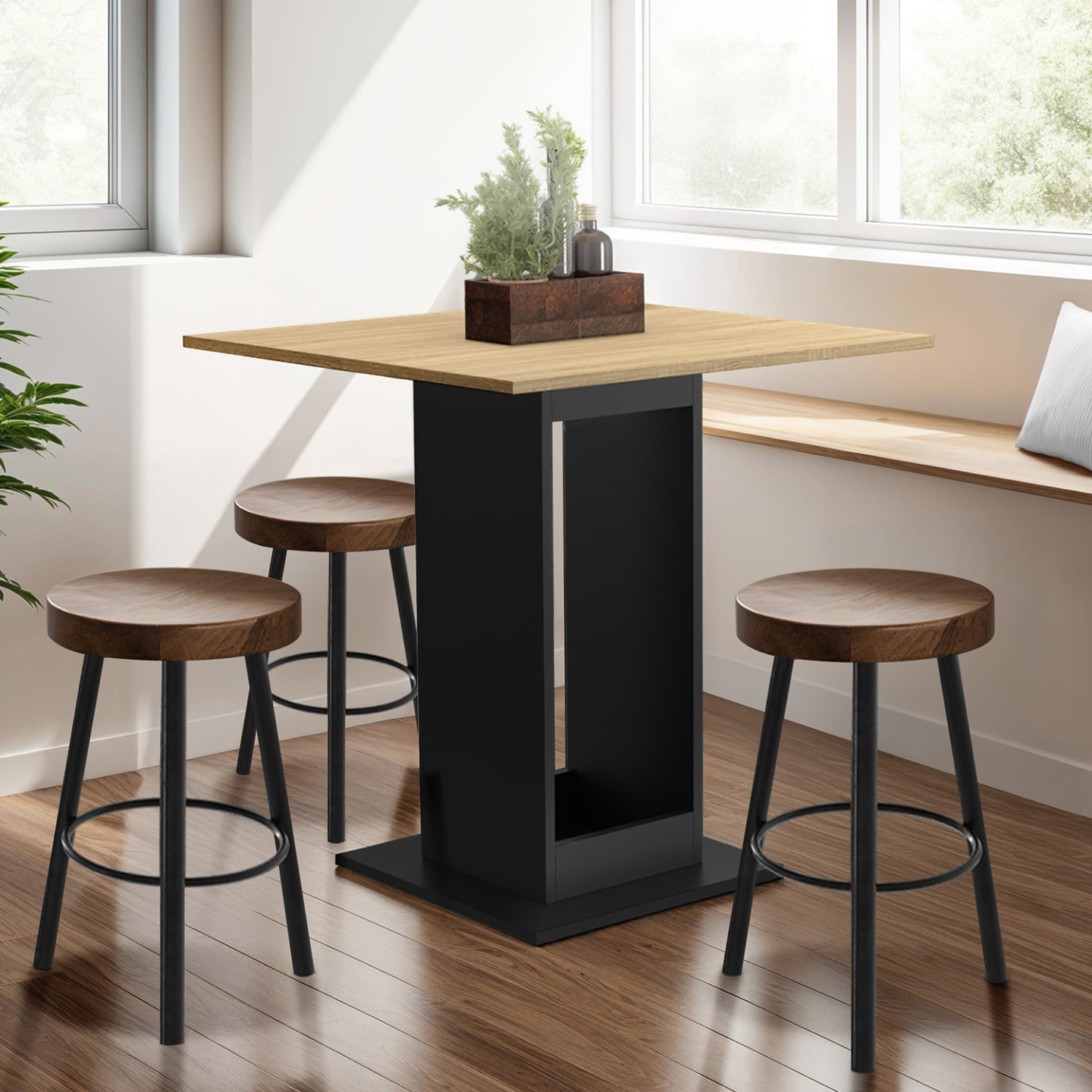Table à manger extensible scandinave carrée blanche et bois L90-130 cm Table à manger extensible scandinave carrée blanche et bois L90-130 cm