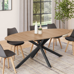 15855 - Tavolo da pranzo ovale in legno e nero per 10 persone Table à manger ovale ALIX 10 personnes pied araignée bois et noir 200 cm