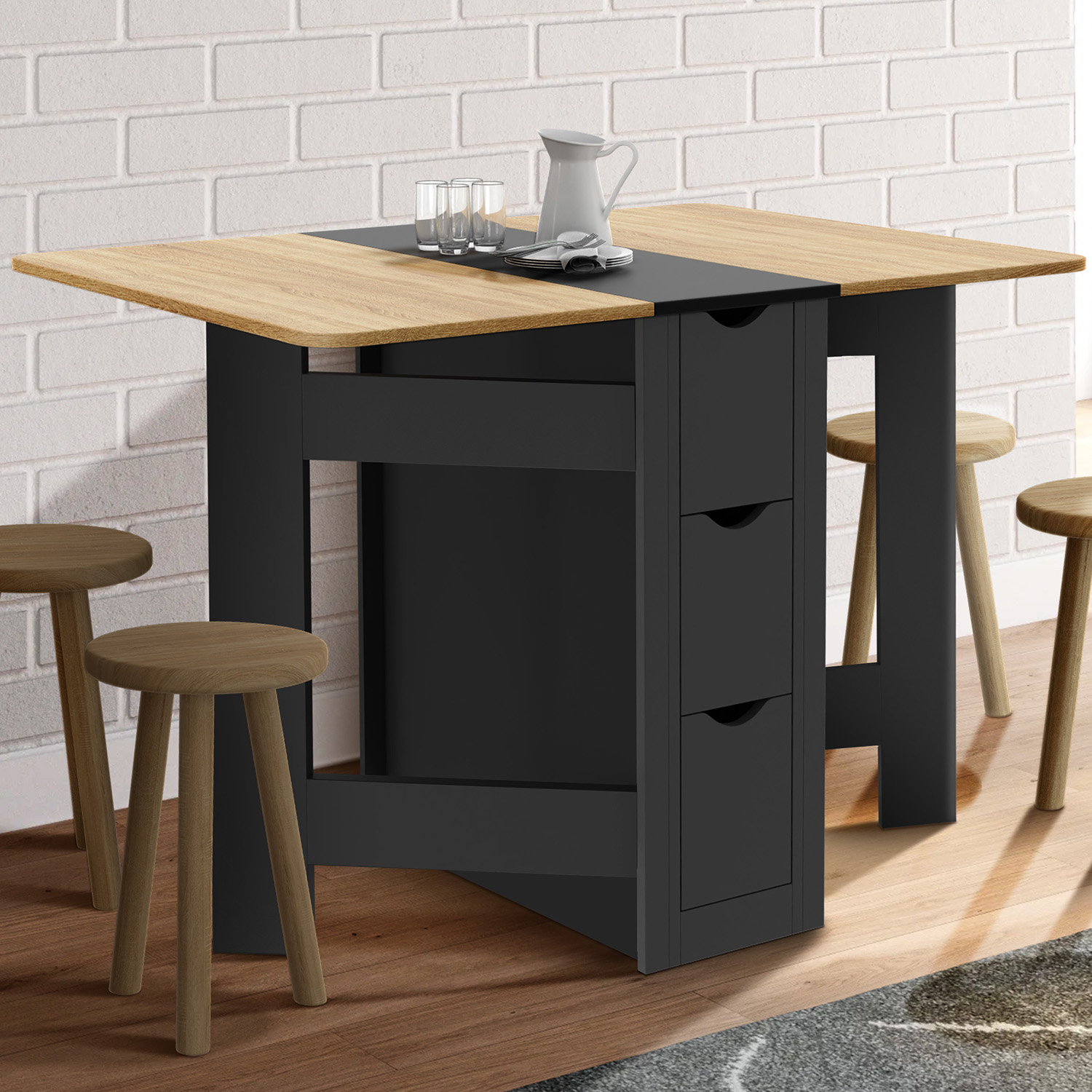 Table console pliable bois et noir 2-4 personnes
