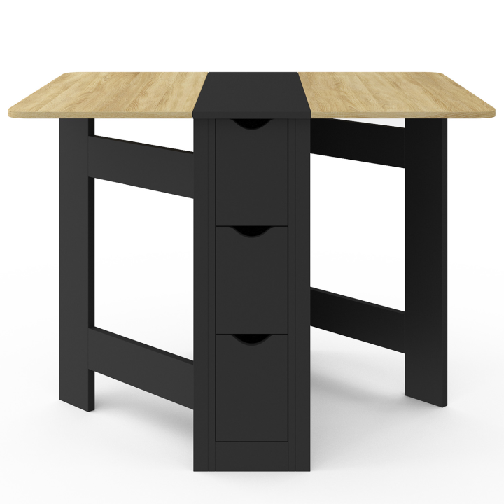 Table console pliable EDI 2-4 personnes avec 3 tiroirs noirs plateau façon hêtre 103 x 76 cm Table console pliable EDI 2-4 personnes avec 3 tiroirs noirs plateau façon hêtre 103 x 76 cm