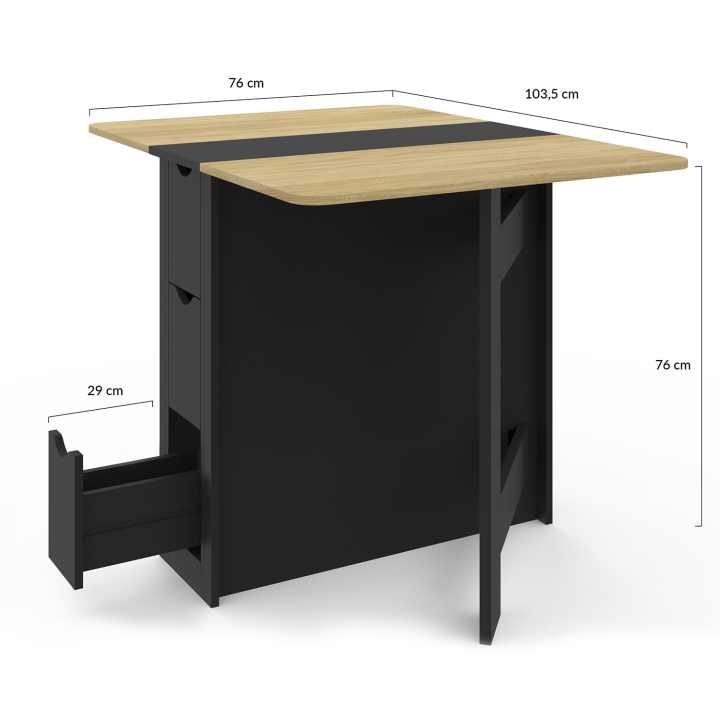 Table console pliable EDI 2-4 personnes avec 3 tiroirs noirs plateau façon hêtre 103 x 76 cm Table console pliable EDI 2-4 personnes avec 3 tiroirs noirs plateau façon hêtre 103 x 76 cm