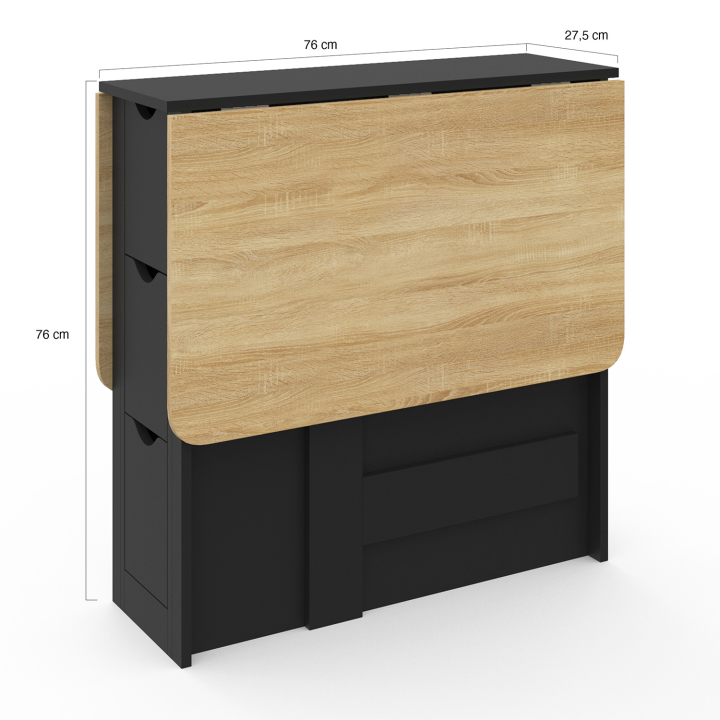 Table console pliable EDI 2-4 personnes avec 3 tiroirs noirs plateau façon hêtre 103 x 76 cm Table console pliable EDI 2-4 personnes avec 3 tiroirs noirs plateau façon hêtre 103 x 76 cm