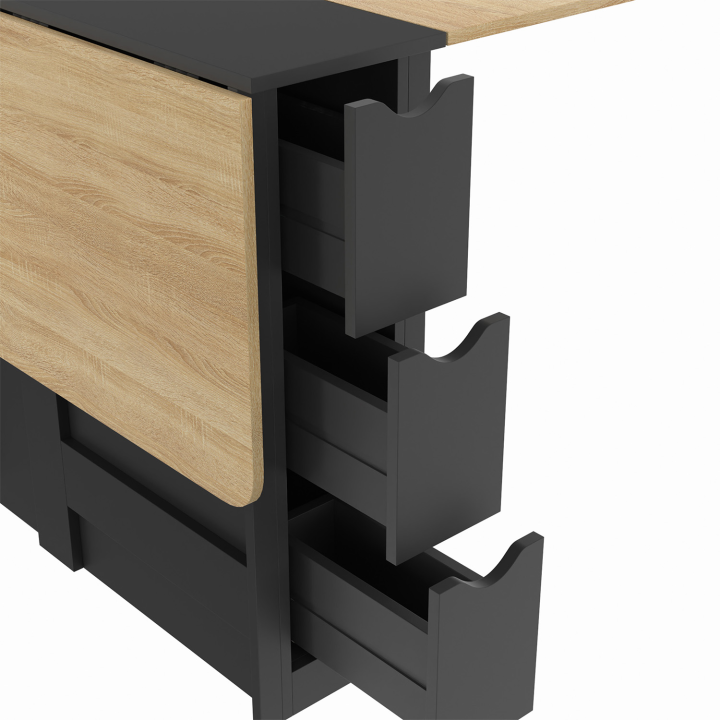 Table console pliable EDI 2-4 personnes avec 3 tiroirs noirs plateau façon hêtre 103 x 76 cm Table console pliable EDI 2-4 personnes avec 3 tiroirs noirs plateau façon hêtre 103 x 76 cm
