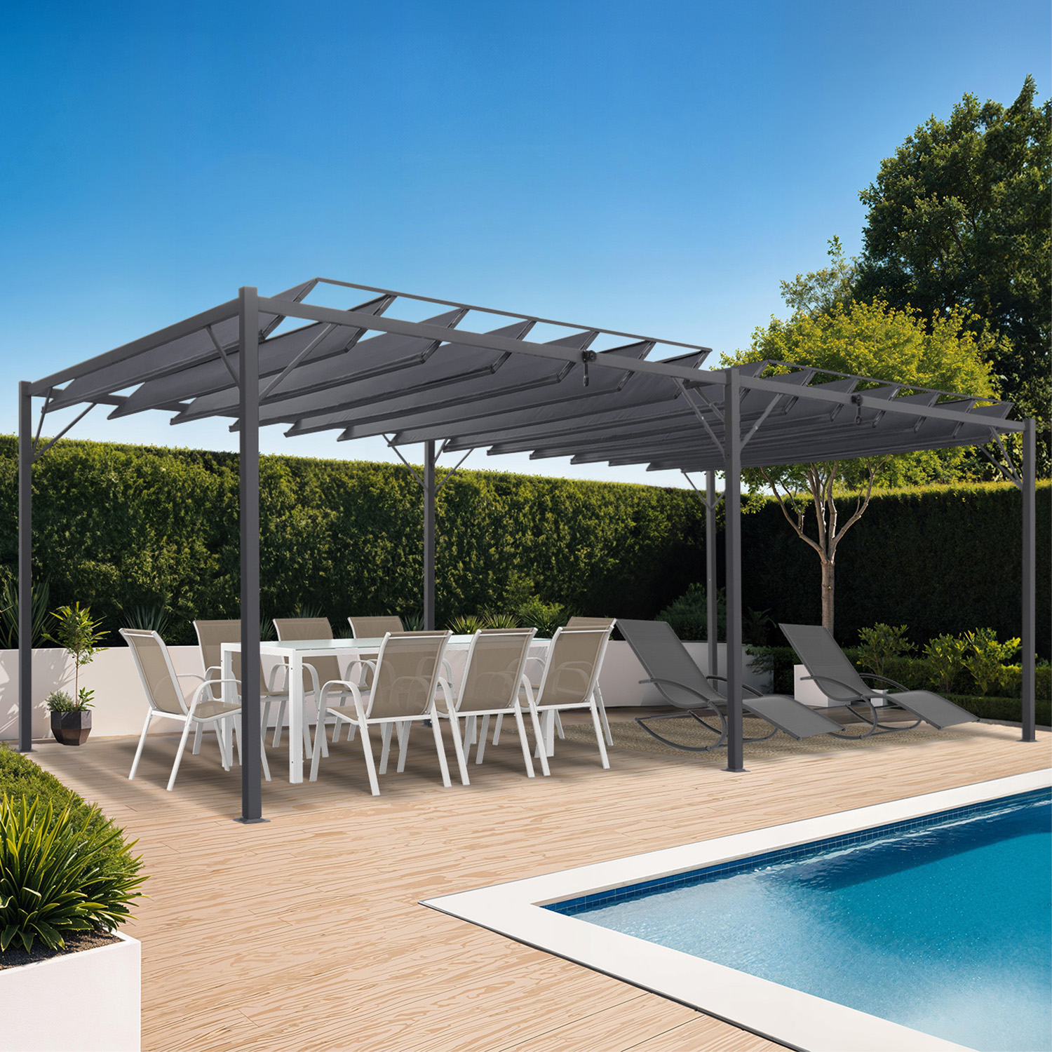 Pergola lames orientables gris anthracite 3x6m