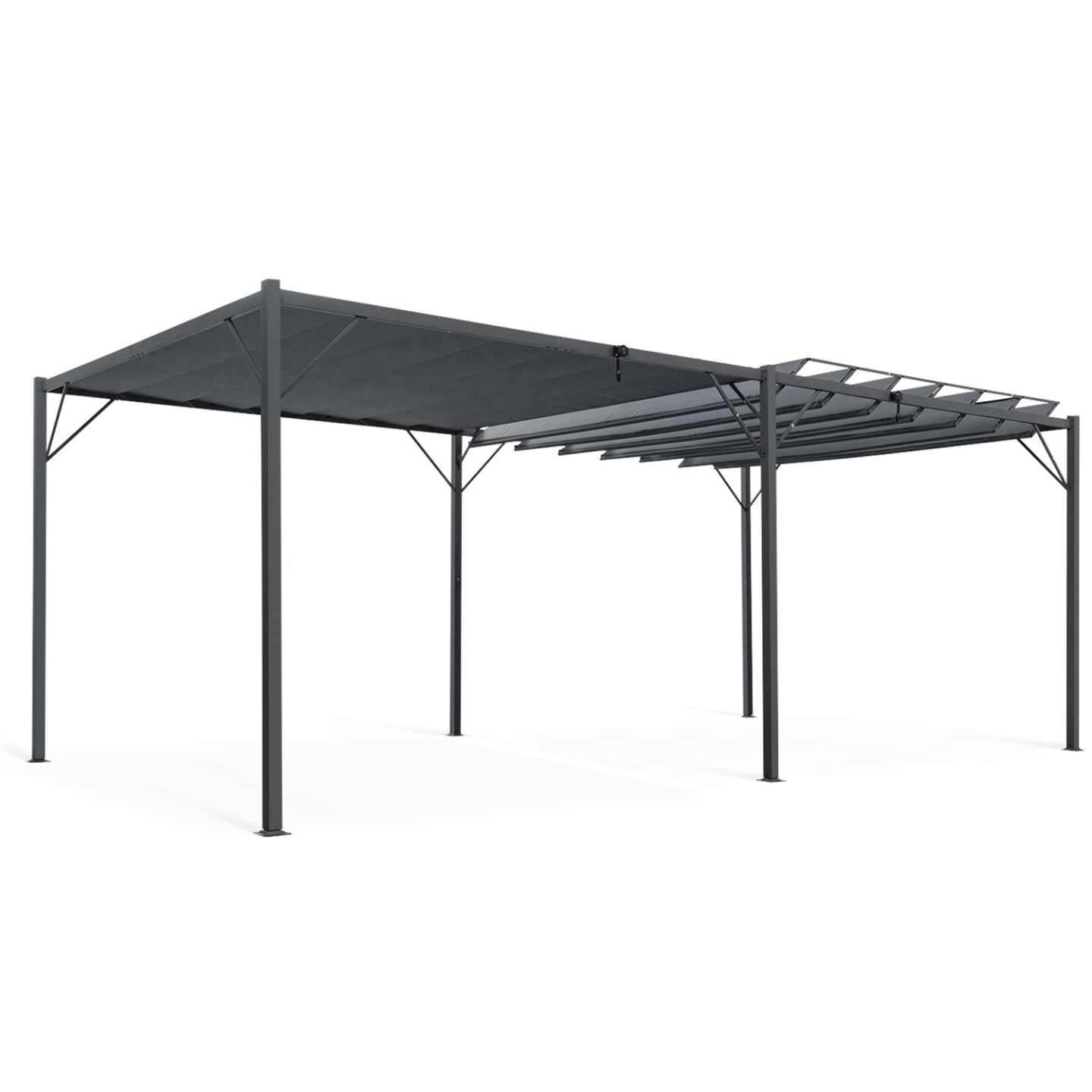 IDMarket Pergola Sonderedition 3x3 M – Mit Einziehbarer Dachplane & 4 Jalousien, Anthrazitgrau