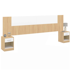 16162 - Testata in legno e bianco con comodini regolabili Tête de lit SAPA chevets modulables pour lit 140/160 cm effet bois et blanc