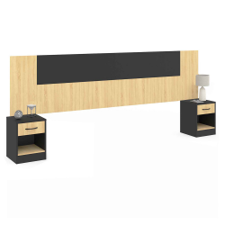 16163 - Tête de lit sur pied bois et noir avec chevets modulables Tête de lit SAPA chevets modulables pour lit 140/160 cm effet bois et noir