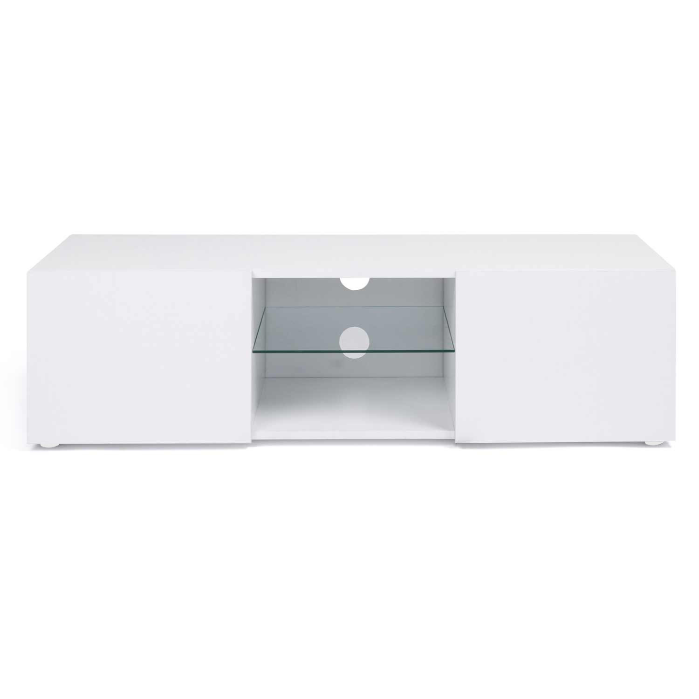 IDMarket Meuble TV 113 Cm ELI Blanc Portes Effet Béton - Design Industriel Moderne