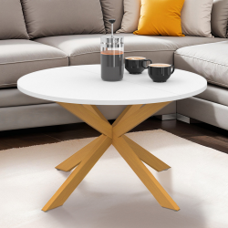 16548 - Tavolino rotondo in legno e bianco, 70 cm, gamba a ragno Table basse GISELE ronde 70 cm pied araignée plateau blanc et pied bois