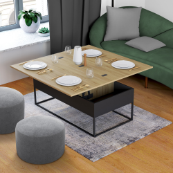 16837 - Tavolino industriale rettangolare, sollevabile e trasformabile in tavolo da pranzo Table basse rectangulaire relevable convertible en table à manger BOSTON design industriel