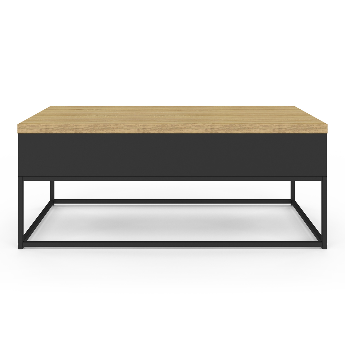 Table Basse Relevable Convertible En Table à Manger - Bois Et Noir, Avec 4 Poufs Rangement - Modèle Eden