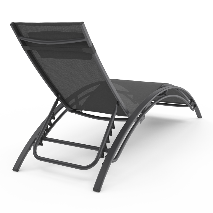 Lot de 2 transats de jardin inclinables en acier HAVANE gris anthracite et toile grise avec coussin