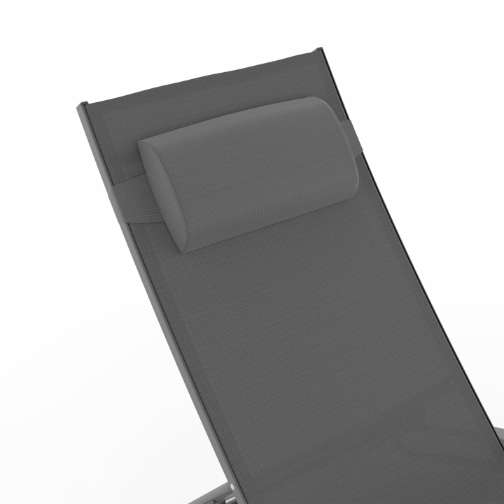 Lot de 2 transats de jardin inclinables en acier HAVANE gris anthracite et toile grise avec coussin