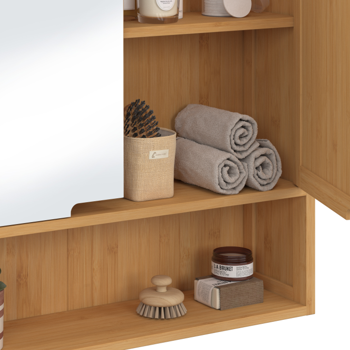 Meuble de rangement suspendu avec miroir pour salle de bain bambou BEA