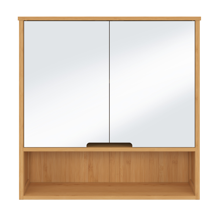 Meuble de rangement suspendu avec miroir pour salle de bain bambou BEA