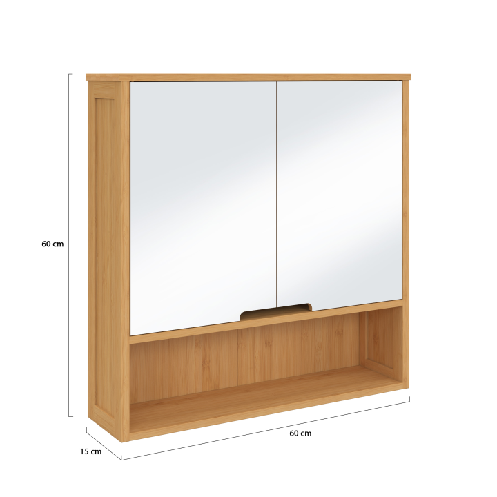Meuble de rangement suspendu avec miroir pour salle de bain bambou BEA