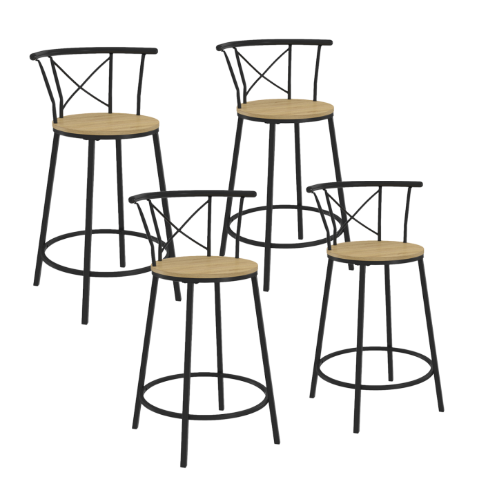 Lot de 4 tabourets de bar DETROIT avec dossier chaise de cuisine design industriel