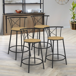 Lot de 4 tabourets de bar DETROIT avec dossier chaise de cuisine design industriel