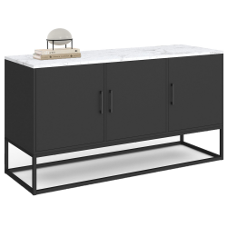 16602 - Credenza bassa da 113 cm con 3 ante nere e piano effetto marmo bianco Credenza bassa da 113 cm con piano effetto marmo bianco e 3 ante nere - ALASKA | ID Market
