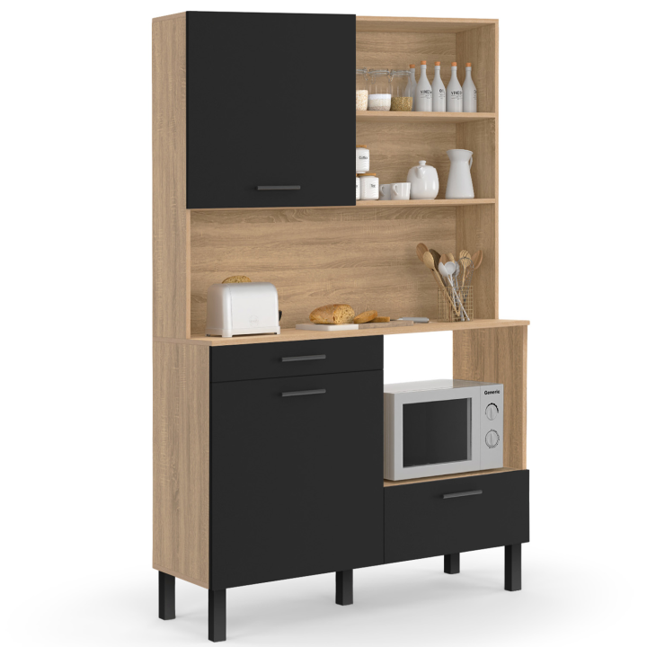 Buffet de cuisine 120 CM CINA 2 portes + 2 tiroirs façon hêtre et noir Buffet de cuisine 120 CM CINA 2 portes + 2 tiroirs façon hêtre et noir