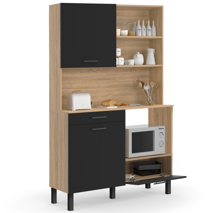 Buffet de cuisine 120 CM CINA 2 portes + 2 tiroirs façon hêtre et noir Buffet de cuisine 120 CM CINA 2 portes + 2 tiroirs façon hêtre et noir