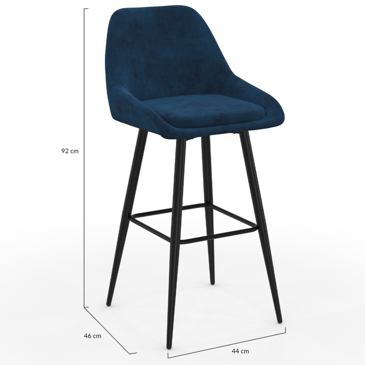 Lot de 4 tabourets de bar THALYA en velours mix color bleu, gris clair, gris foncé, jaune Lot de 4 tabourets de bar THALYA en velours mix color bleu, gris clair, gris foncé, jaune