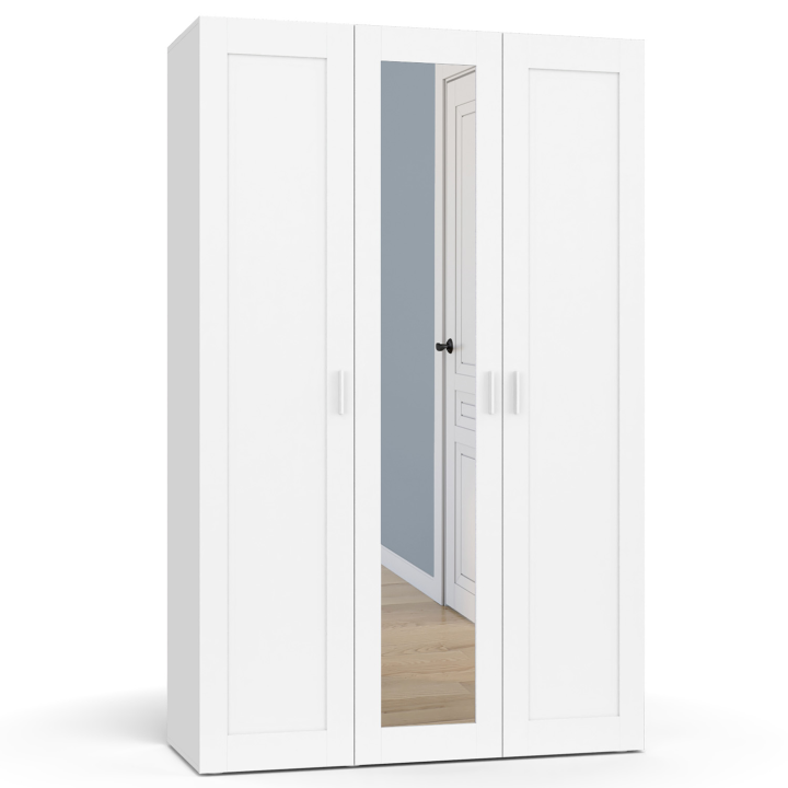Armoire 3 portes VITO blanc penderie 120 cm avec miroir et étagères Armoire 3 portes VITO blanc penderie 120 cm avec miroir et étagères