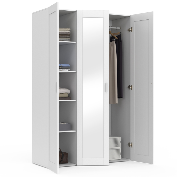 Armoire 3 portes VITO blanc penderie 120 cm avec miroir et étagères Armoire 3 portes VITO blanc penderie 120 cm avec miroir et étagères