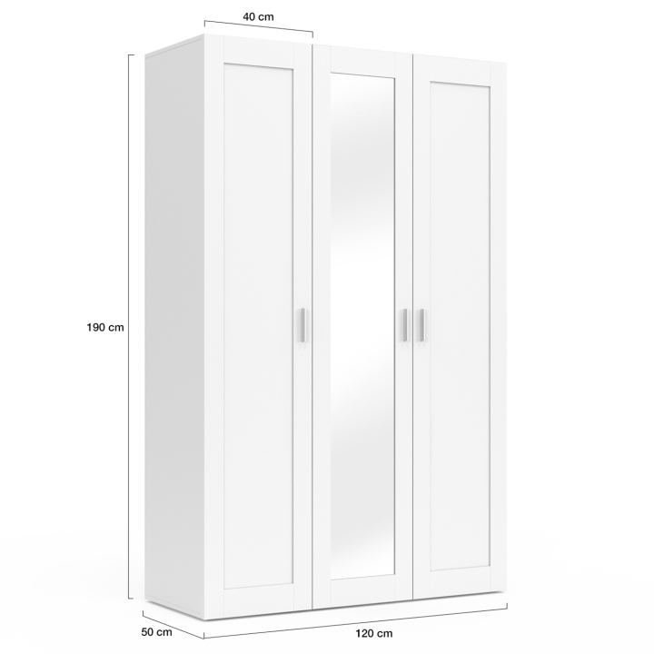 Armoire 3 portes VITO blanc penderie 120 cm avec miroir et étagères Armoire 3 portes VITO blanc penderie 120 cm avec miroir et étagères