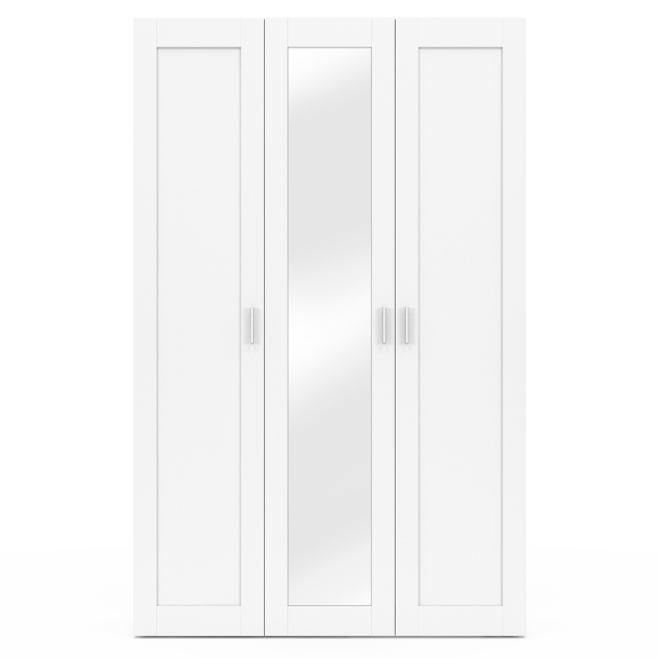 Armoire 3 portes VITO blanc penderie 120 cm avec miroir et étagères Armoire 3 portes VITO blanc penderie 120 cm avec miroir et étagères