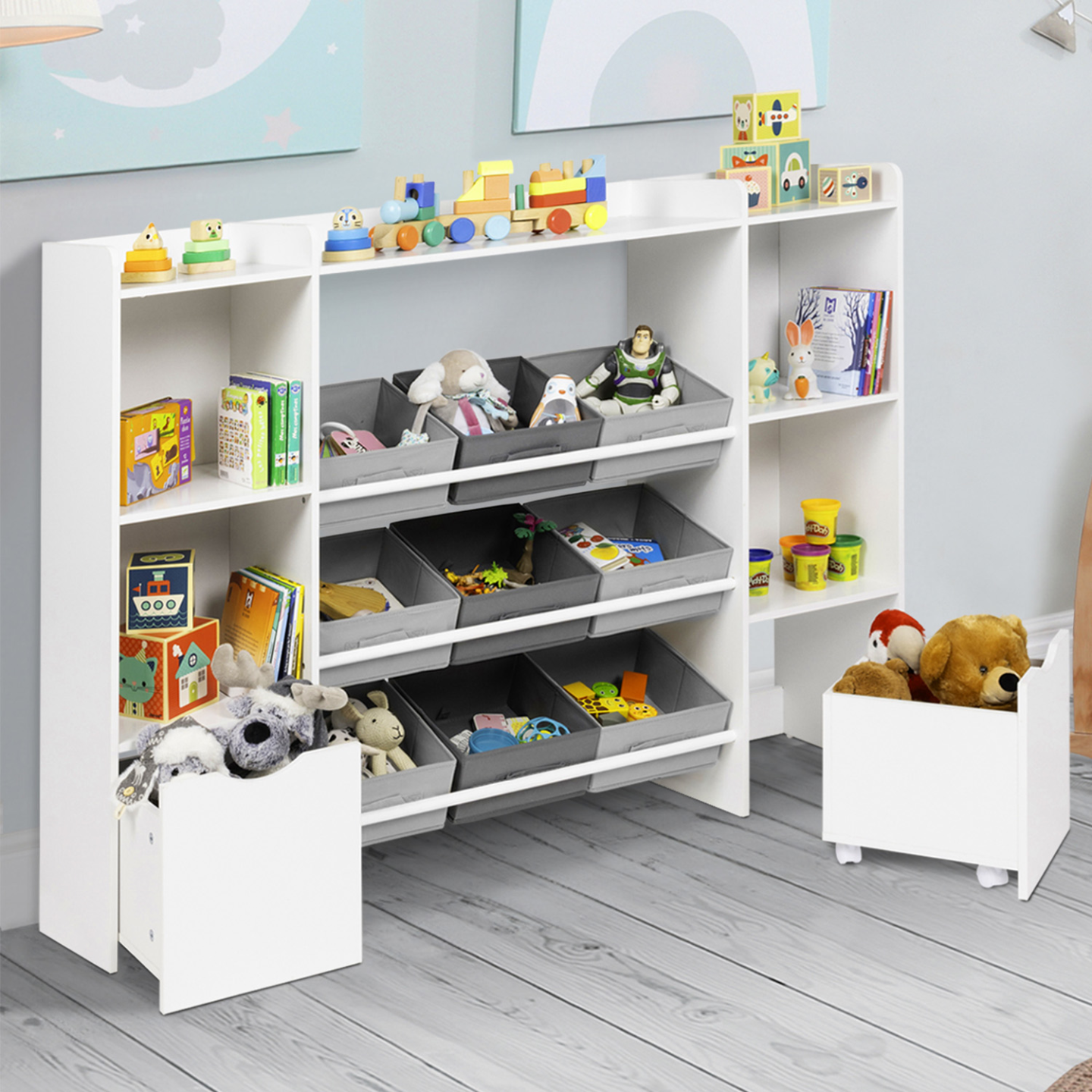 Meuble De Rangement Blanc Pour Enfant Avec 7 tag res 6 Bacs Et 2 