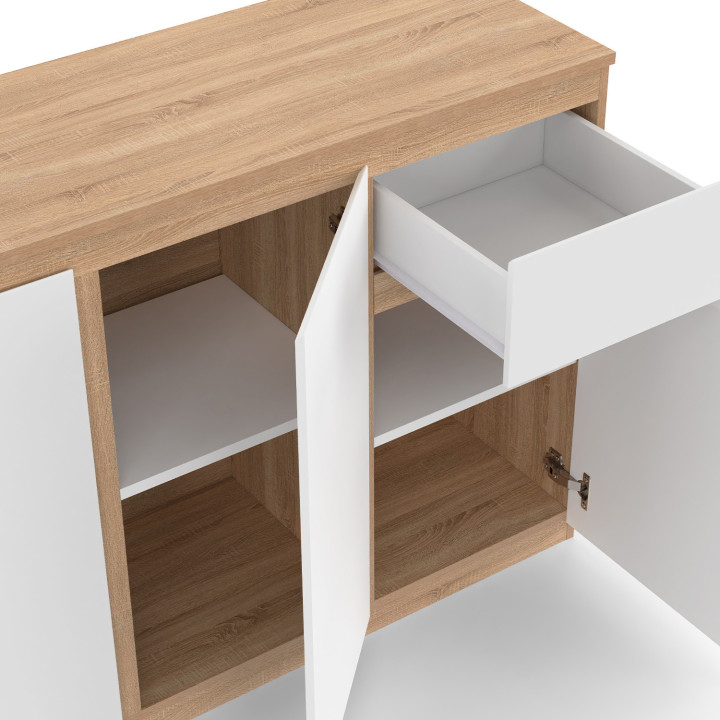 Sideboard 100 cm weiß und Holz 3 Türen 1 Schublade - TOMI | ID Market