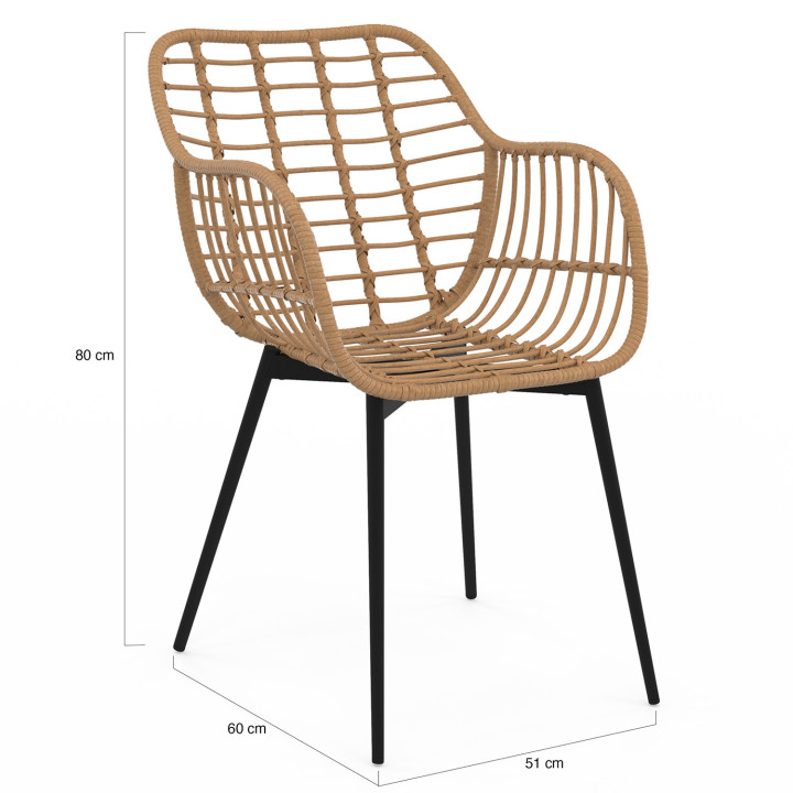 Sillas de comedor efecto ratán con patas de metal negro - VERANO | ID Market Sillas de comedor efecto ratán con patas de metal negro - VERANO | ID Market