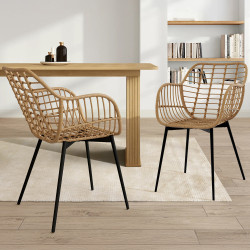 16671 - 2 sedie da pranzo in rattan con gambe in metallo nero Sedie da pranzo in rattan con gambe in metallo nero - SUMMER | ID Market